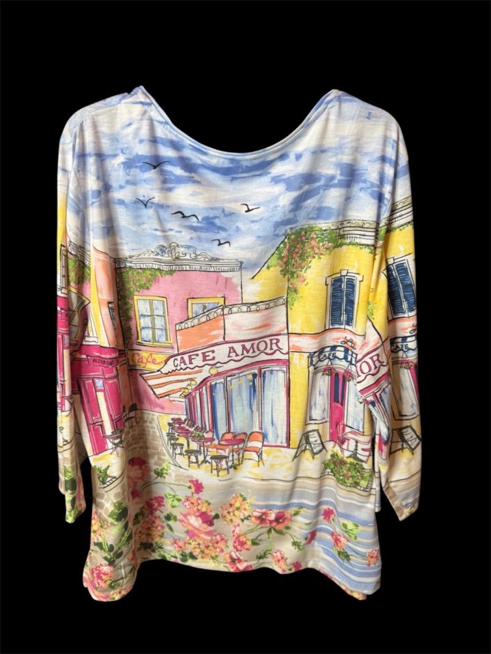 NEW Allison Daley Woman 2X Tunic Scenic Blue Cafe Amor Rhinestone Plus Bling - Picture 5 of 9